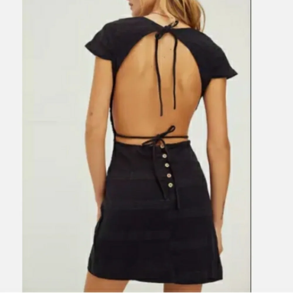 Free People Meika Open Back Double Tie Dress in Black size L - Picture 2 of 13